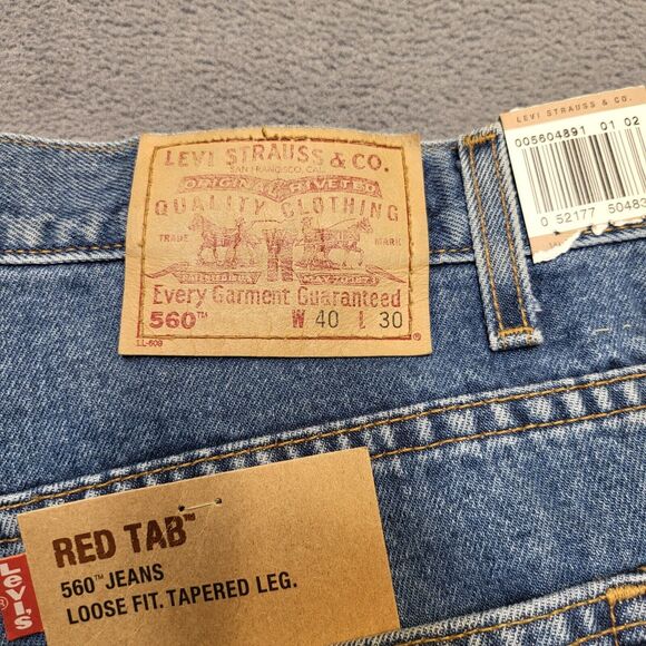 Vintage Deadstock Levis 560 Jeans Mens 40x30 Blue Loose Fit Tapered Leg Denim - Picture 5 of 12